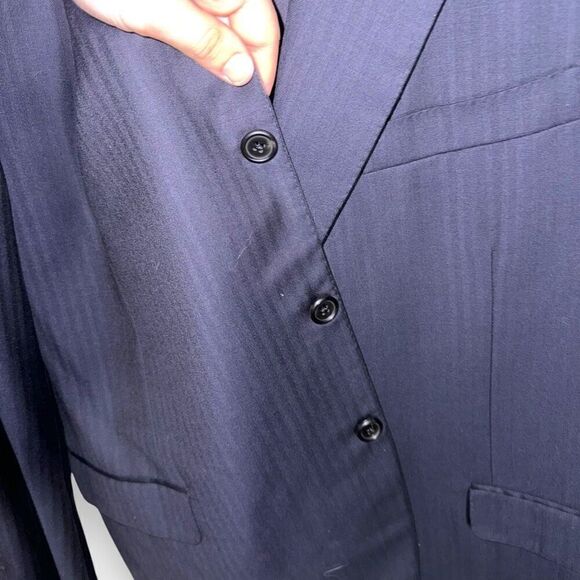 Navy Oxxford Clothes Bespoke 3 Roll 2 Suit Jacket Size 46R - Picture 9 of 11